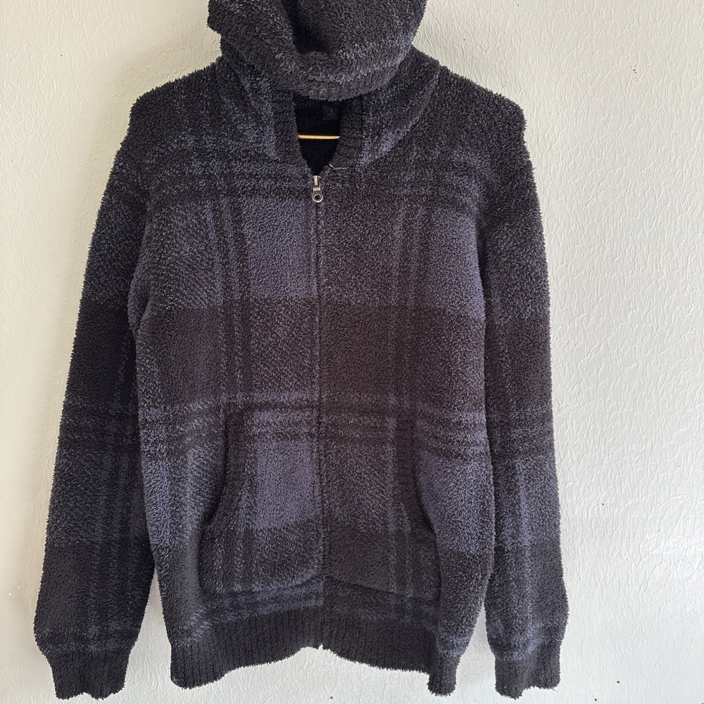 Barefoot Dreams Cozy Chic Zip-up Hoodie Black Blue Plaid Small Womens